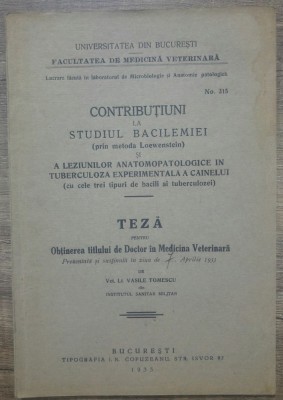 Contributiuni la studiul bacilemiei in tuberculoza cainelui/ 1933 foto