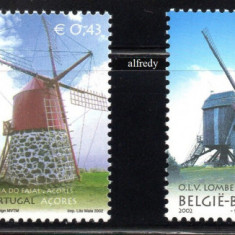 PORTUGALIA Azore Belgia 2002, Mori de vant, Emisiune Comuna, serie neuzata, MNH