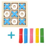 Joc educativ din lemn X si 0 + 100 betisoare colorate, set invatare numarare copii, dezvoltare logica si coordonare