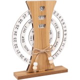 Calendar perpetuu decorativ din lemn, Rustic, Rotativ, Pt Birou, 17 x 20.5 cm, Natur