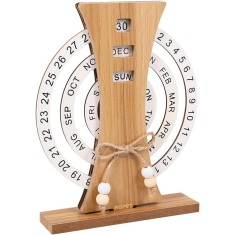 Calendar perpetuu decorativ din lemn, Rustic, Rotativ, Pt Birou, 17 x 20.5 cm, Natur foto