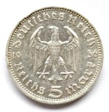 GERMANIA 5 REICHS MARK 1936 D HINDEMBURG ARGINT XF, Europa