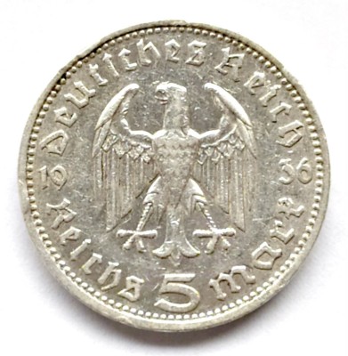 GERMANIA 5 REICHSMARK 1936 D HINDEMBURG ARGINT XF ( CITITI DESCRIEREA ) foto