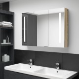 vidaXL Dulap Baie cu Oglindă LED Stejar 89x14x62cm Gri, Corp Baie Suspendat cu Rafturi, Mobilier Baie Modern