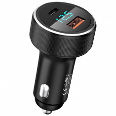 Incarcator Auto USB Remax RCC215, 1 X USB - 1 X USB Tip-C, Quick Charge, 58.5W, Afisaj Led, Negru