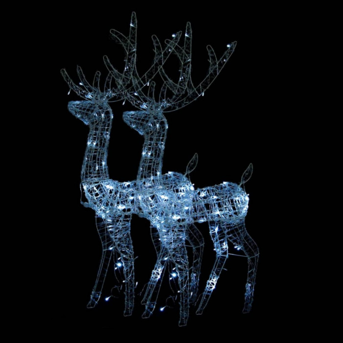 Decorațiuni reni de Crăciun, 2 buc., alb rece, 120 cm, acril