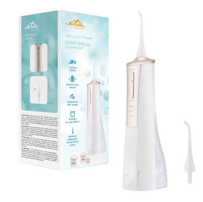 Irigator bucal ETA AquaCare Power 2708 90000, 3 moduri de curatare, rezervor 200 ml, IPX7, alb/auriu foto
