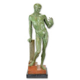 Nud modern- statueta mare din bronz verzui pe soclu din marmura BE-71