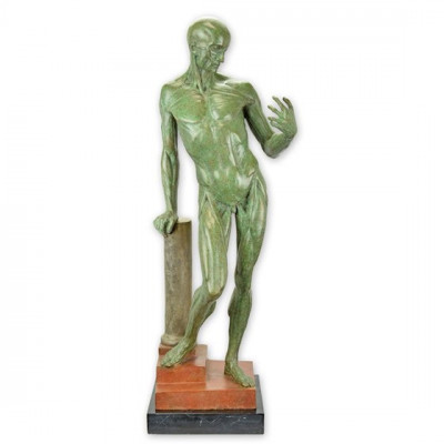 Nud modern- statueta mare din bronz verzui pe soclu din marmura BE-71 foto