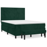 Cumpara ieftin Pat box spring cu saltea, verde inchis, 140x200 cm, catifea