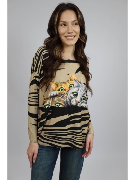 BLUZA SOFT CU MANECA LUNGA CATS GULER ROTUND KENKO TALIE UNICA Multicolora