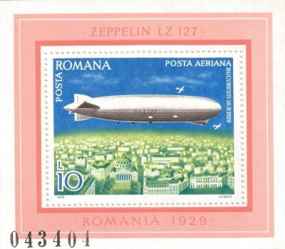 Rom&amp;acirc;nia, LP 953/1978, Dirijabile, coliţă dantelată, MNH foto