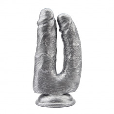 Dildo Dublu Dick Cumming cu Ventuza PVC Argintiu 17.5 cm