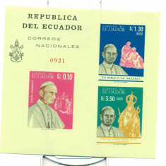 ECUADOR, PAPA PAUL VI - BLOC MNH IMPERF.