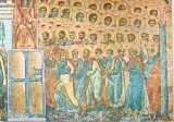 bnk cp Biserica Voronet - Judecata de apoi . Fatada de vest . Detaliu . Intrarea in rai - necirculata