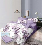 Lenjerie Pat Bumbac Liliac 6 Piese Cu Elastic Alb Lila 180x200 cm