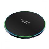 Incarcator Wireless 15W Fast Charge Qi W1, Emeszon&reg;, Circle LED, Ultraslim, compatibil cu iPhone, Samsung, Huawei, Xiaomi, Negru
