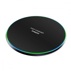 Incarcator Wireless 15W Fast Charge Qi W1, Emeszon&reg;, Circle LED, Ultraslim, compatibil cu iPhone, Samsung, Huawei, Xiaomi, Negru