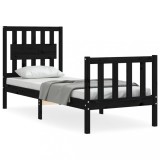 Cumpara ieftin Cadru de pat cu tablie Small Single, negru, lemn masiv