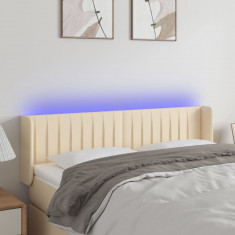 vidaXL Tăblie de pat cu LED, crem, 147x16x78/88 cm, textil