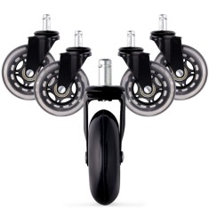 Set 5 Roti pentru scaun de birou tija 11 mm, Kwmobile, Negru, Poliuretan, 53130.01 foto