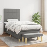Cumpara ieftin Pat box spring cu saltea, gri &icirc;nchis, 100x200 cm, textil