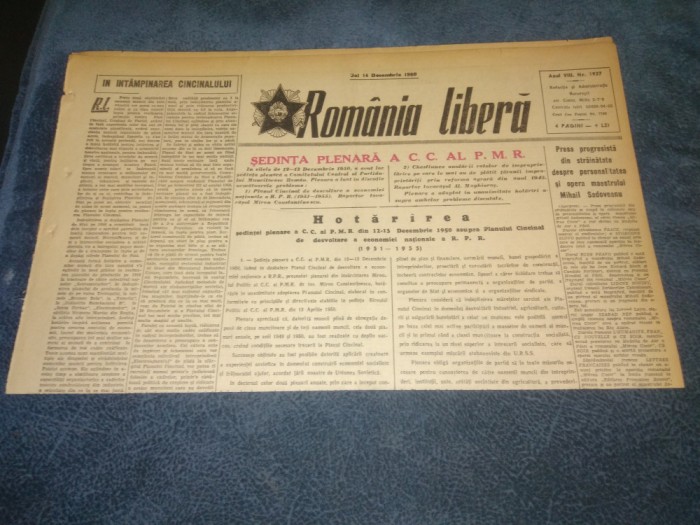ZIARUL ROMANIA LIBERA 14 DECEMBRIE 1950 RAZBOI COREEA