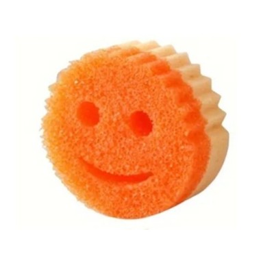 Burete de Vase, Cyrax, Rotund, din Burete PU, Model Smiley Face, Doua Fete, 10 x 4 cm, Portocaliu/Galben foto