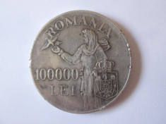 Romania 100 000 Lei 1946 argint cu patina frumoasa foto