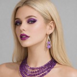 Cercei Lady Felice Argintiu Mov Eleganti Strasuri Aliaj Metal 5cm Bijuterii Femei