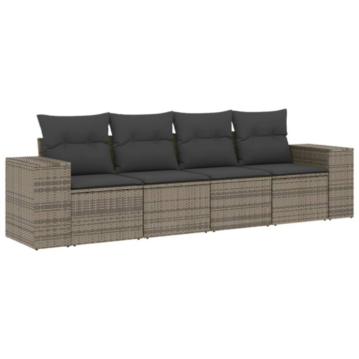Set canapea de gradina cu perne, 4 piese, gri, poliratan