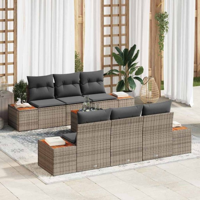 vidaXL Set de canapele pentru grădină cu pernă 7 pcs Gri Rattan poli