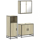Cumpara ieftin Set mobilier de baie, 3 piese, stejar sonoma, lemn prelucrat