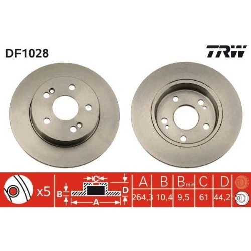 Set disc frana Renault Safrane I (B54) 04.92-10.97, Scenic I Mpv (Ja0/1 Fa0) 08.99-07.10, Spate, 265X10,5mm, plin, TRW