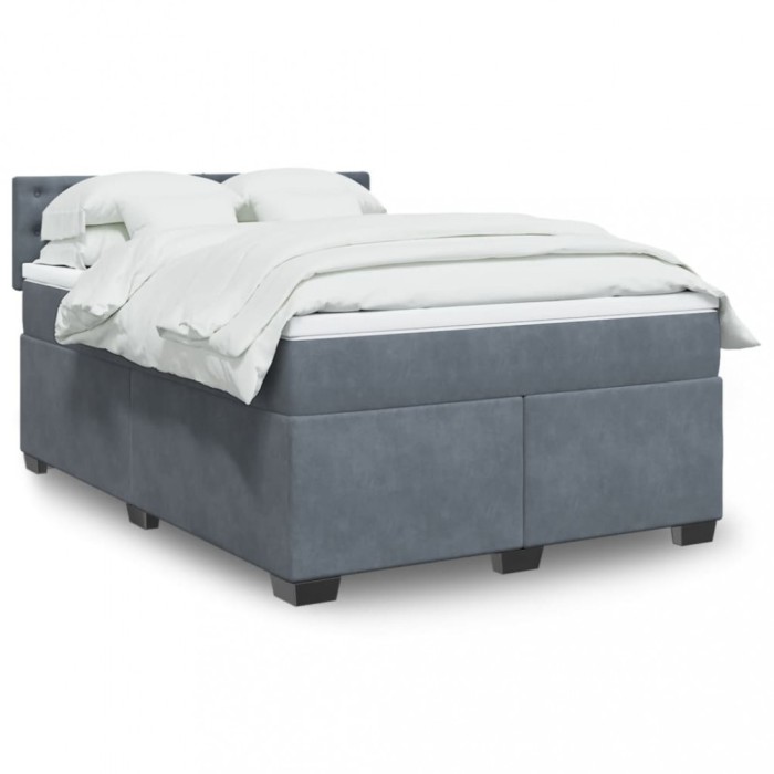 vidaXL Pat box spring cu saltea, gri &icirc;nchis, 140x200 cm, catifea 3286343