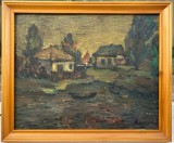 Tablou Mircea Popescu Peisaj Nocturn din Gorgova Delta Dunării pictura ulei inramata 37x44cm