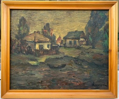 Tablou Mircea Popescu Peisaj Nocturn din Gorgova Delta Dunării pictura ulei inramata 37x44cm foto