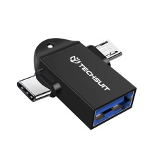 Adaptor OTG 3in1, USB la Micro-USB + Type-C Asteroid GSM A16, negru