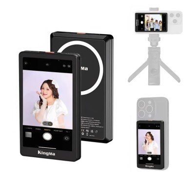 Monitor magnetic, KingMa VL-PH02 MAX, pentru selfie-uri si vlogging, ecran 3.97&amp;quot;, compatibil iPhone, Samsung, Huawei, rezolutie 4K 30fps, negru foto