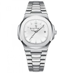Ceas de mana Poedagar Analog Fashion Quartz Casual Otel Argintiu Alb