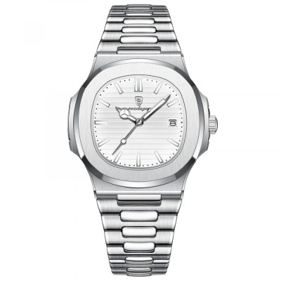 Ceas de mana Poedagar Analog Fashion Quartz Casual Otel Argintiu Alb foto