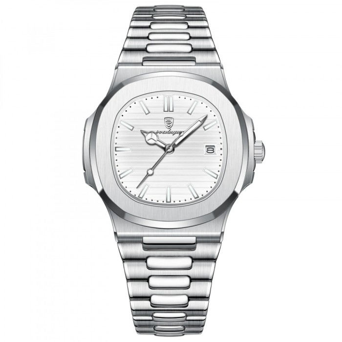 Ceas de mana Poedagar Analog Fashion Quartz Casual Otel Argintiu Alb