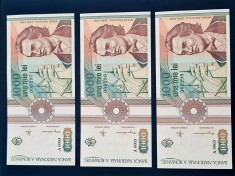 3 bancnote 1.000lei din 1991 UNC si consecutive