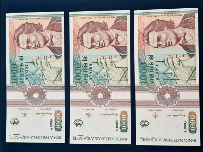 3 bancnote 1.000lei din 1991 UNC si consecutive foto