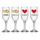 Set pahare Sampanie din sticla, personalizate, Miri si Nasi, pentru nunta, model 6