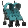 Carucior Dublu Gemeni vidaXL Verde, Otel, Pliabil, Spatar Reglabil, Cos Depozitare, Baldachin Protectie UV