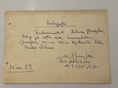 Mihnea Gheorghiu - document vechi - manuscris, semnatura olografa foto