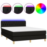 Cumpara ieftin Pat cu arcuri, saltea si LED, negru, 140x190 cm, textil