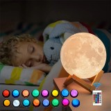 Lampa de veghe luna 3d 20 cm, 16 culori, telecomanda, suport lemn, reincarcabila usb MultiMark GlobalProd