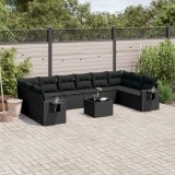 vidaXL Set canapele de grădină cu perne, 11 piese, negru, poliratan